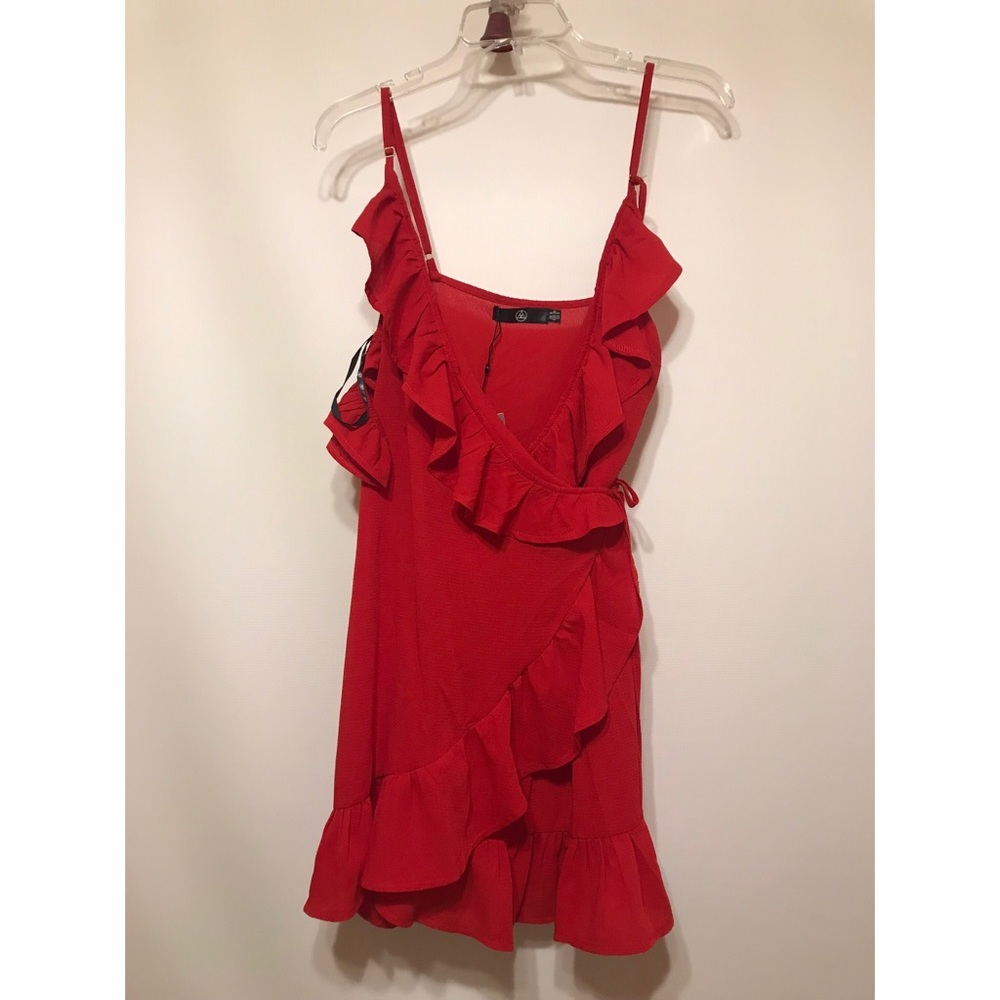 Missguided Mini Red frill wrap dress. Size US 4